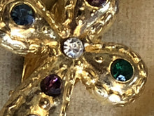 Vintage 1980s Gold Tone Diamanté Cross Clip On Earrings
