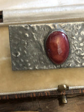 Vintage Arts And Crafts Pewter Red Stone Brooch C Clasp