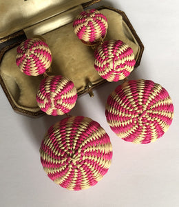 Vintage Statement Long Drop Pink Swirl Earrings