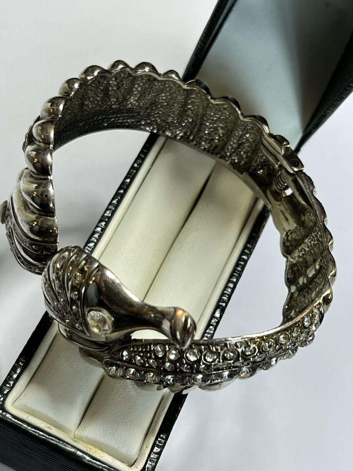 Vintage Silver Tone Seahorses Statement Hinged Cuff Bracelet