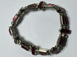 Antique Victorian/Edwardian Red Clear Paste Detailed Metalwork Bracelet