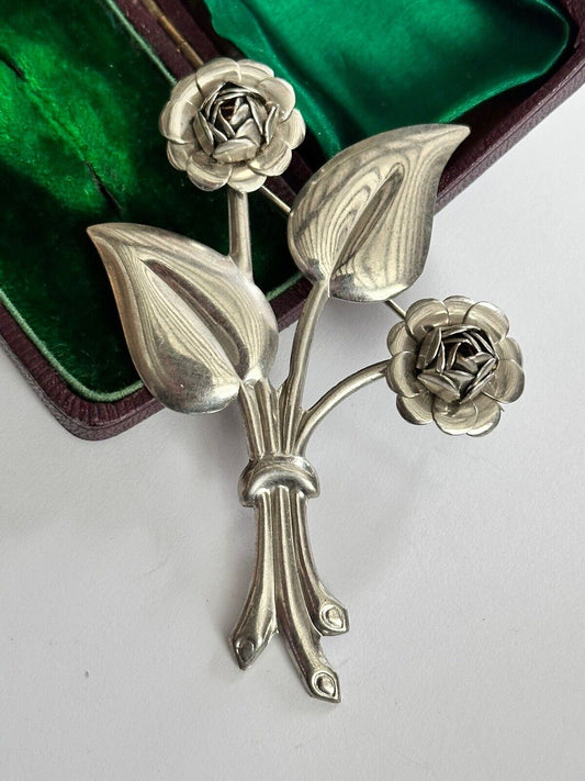 Vintage Silver Tone Flower Spray Brooch