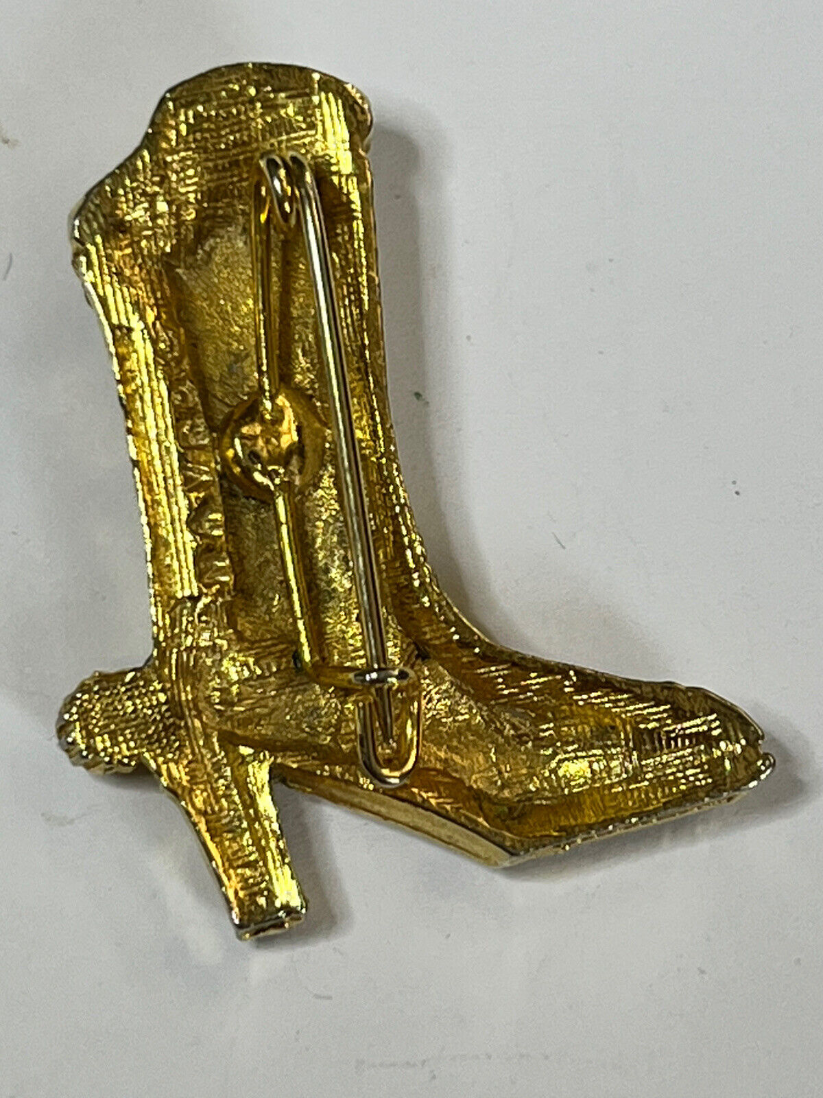 Vintage Gold Tone Diamanté Cowboy Boot Brooch