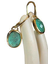 Vintage Gold Plated Green Natural Stone Drop Earrings