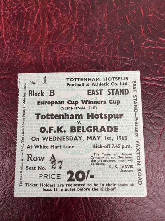 Tottenham Hotspur V O F K Belgrade Semi Final European Cup Ticket