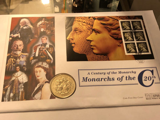 Coin First Day Cover. Five Pounds. A Century Of The Monarchy