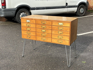 Mid Century Pine Bank Of Collectors Drawers. 15 Drawers. Good Quality.