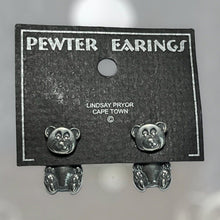 Vintage Pewter Teddy Bear Back Front Pierced Earrings
