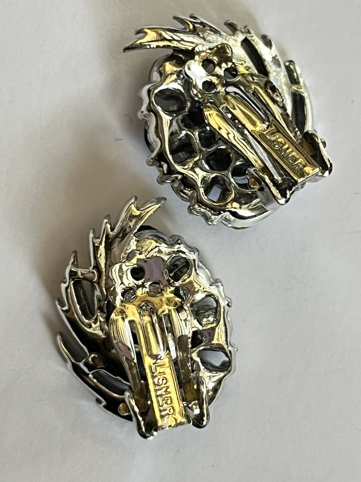 Vintage Lisner Signed Blue Diamanté Clip on Earrings