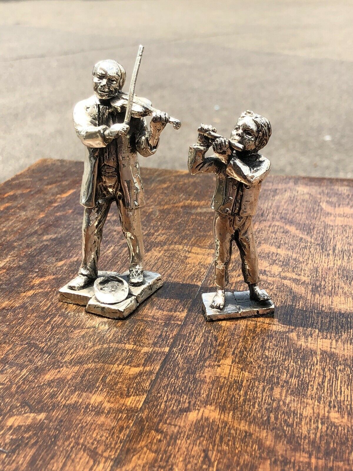 Silver Plate Figures. Violinist & Flutist. Highly Detailed Figures.