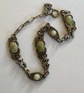 Vintage Miracle Signed Green Stone Celtic Bracelet
