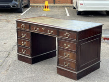 Pedestal Desk With Green Leather Top.