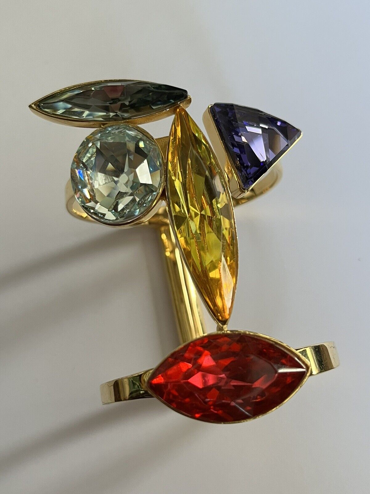 Vintage Double Cuff Gold Plated Statement Multicoloured Diamanté Bracelet