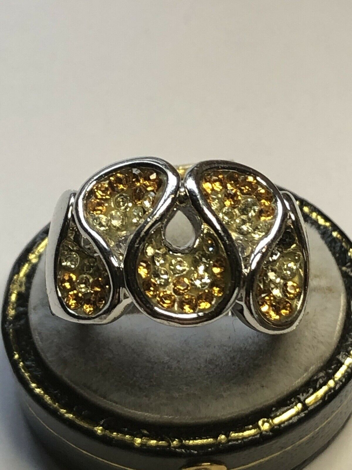 Vintage Rhodium Plated Cubic Zirconia Waves Ring