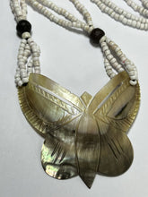 Vintage Mother Of Pearl Shell Carved Butterfly Beaded Necklace
