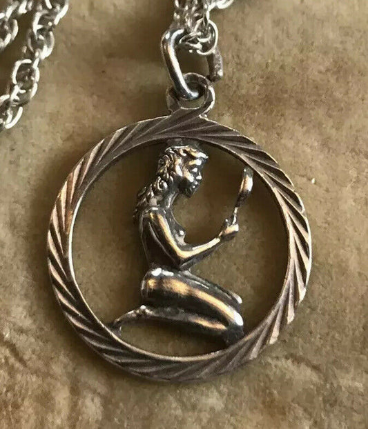 Vintage Deco Silver Lady Pendant Necklace