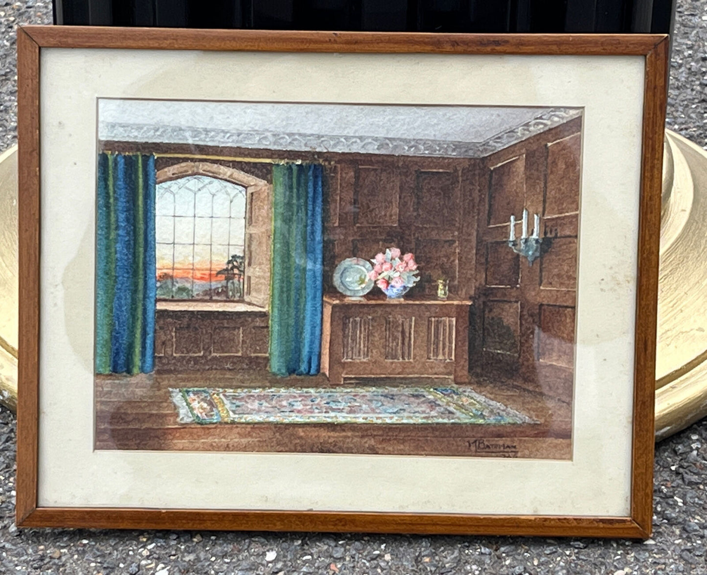 Architectural Watercolour Of A Grand Hall, Signed, M Bateman  & Dated.