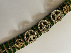 Vintage Green Gold Tone Metal Peace Logo Bracelet