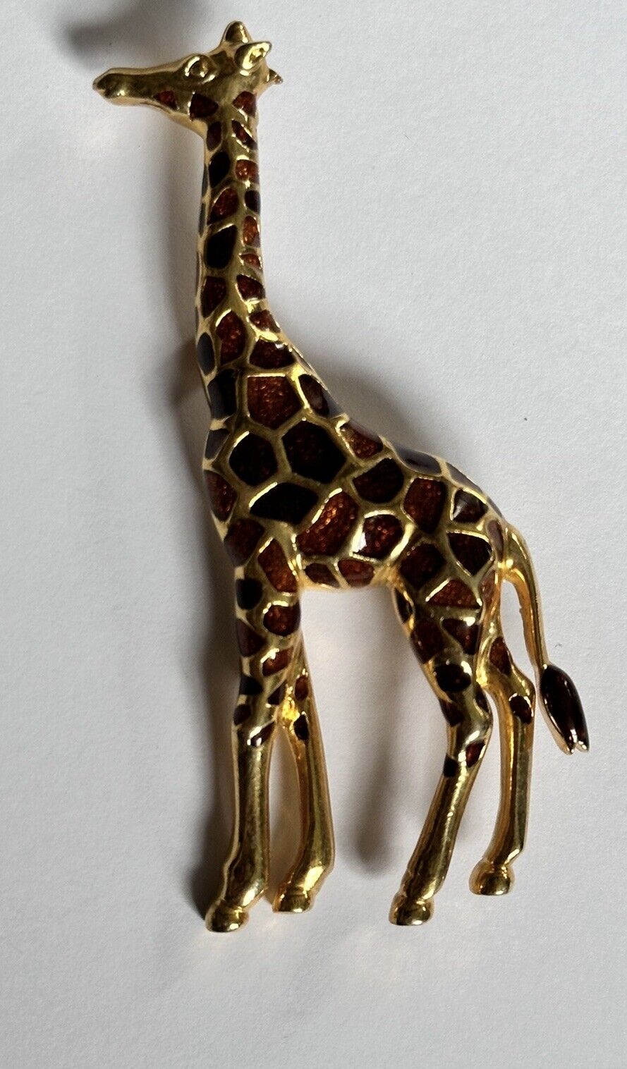 Vintage Gold Tone Enamel Giraffe Brooch
