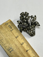 Vintage Unique Silver Tone Marcasite Flower Pot Clip On Earrings