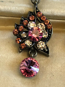 Vintage Multicoloured Pinks Diamanté Drop Earrings