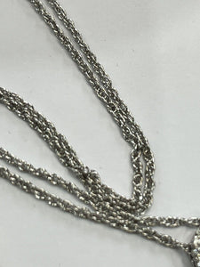 Vintage 1980s Rhodium Plated Purple Crystal Drop Necklace Boxed