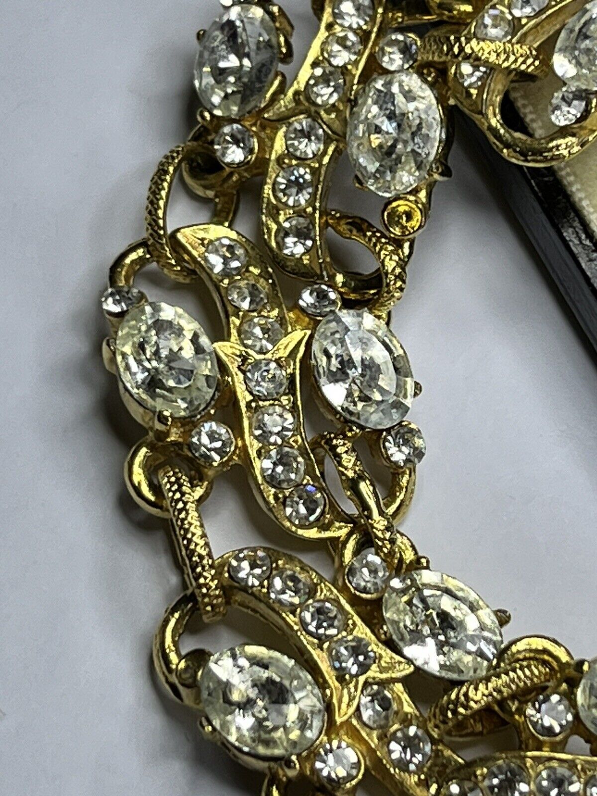 Vintage Signed Gold Plated Detailed Diamanté Bracelet
