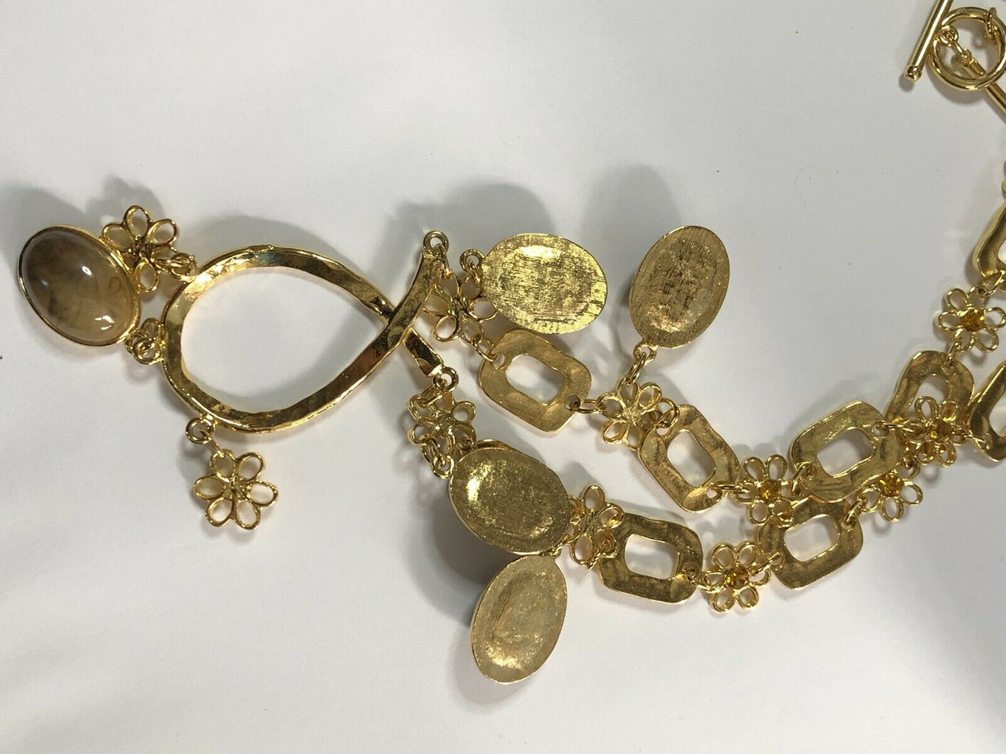 Vintage 1980s Gold Plated Unique Flowers Drop Necklace