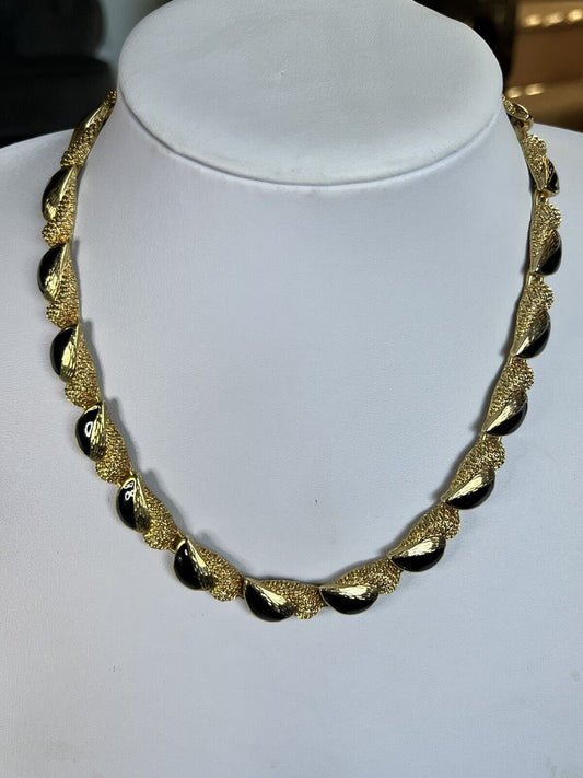 Vintage Gold Plated Black Enamel Necklace
