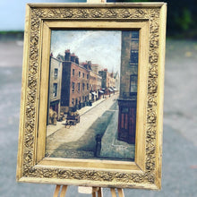 Victorian English Street Scene, Oil on board, Signed, In Gilt Frame.