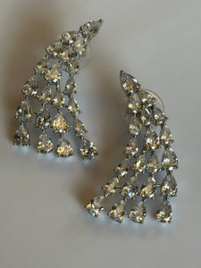 Vintage 1980s Rhodium Plated Clear Crystal Earrings New Old Stock