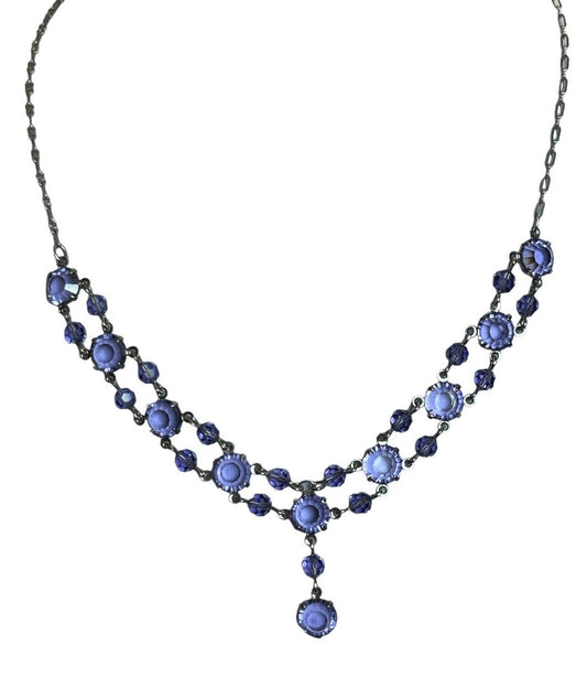 Vintage Sarah Booth Silver Tone Purple Crystal Lavaliere Necklace