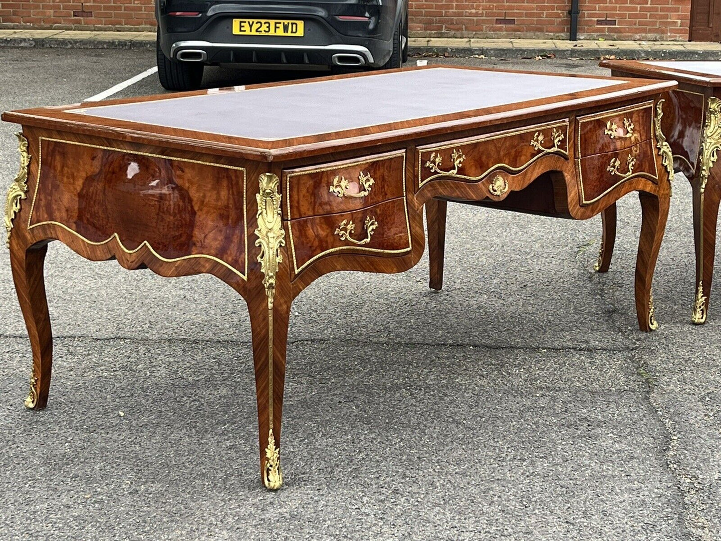 Pair Of Large Inlaid Kingswood Desks With Brass Decoration, Very Impressive.