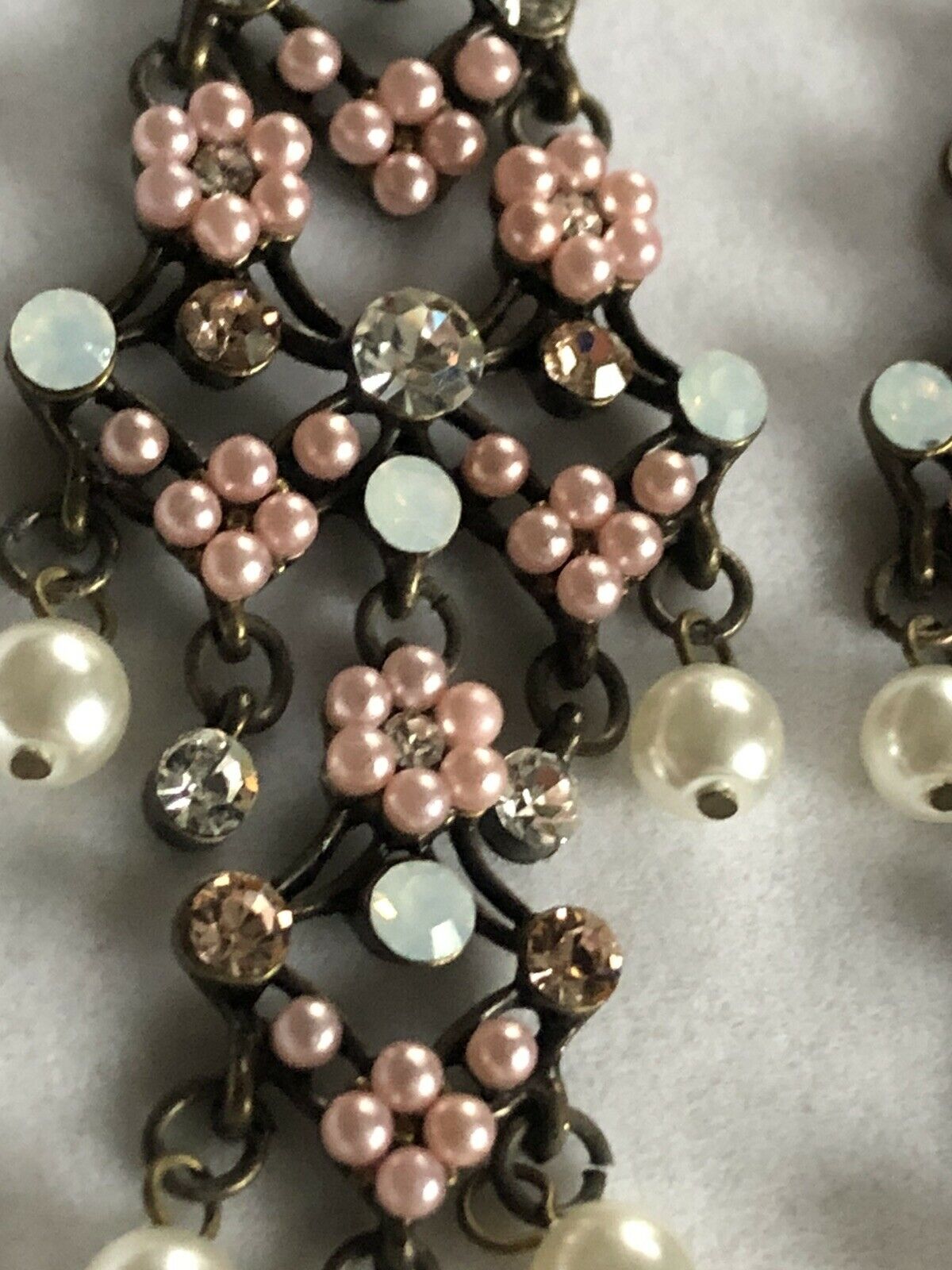 Vintage Faux Pearl Diamanté Drop Earrings Statement Runway