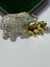 Vintage Gold Tone Diamanté Elephant And Calf Brooch