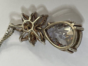 Vintage Cubic Zirconia Teardrop Silver 925 Chain Necklace