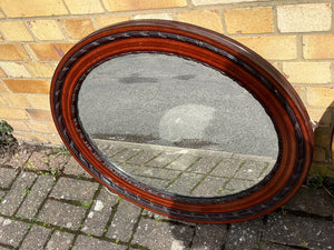 Edwardian Pair Of Oval Wall Mirrors. Bevelled Edge Glass.
