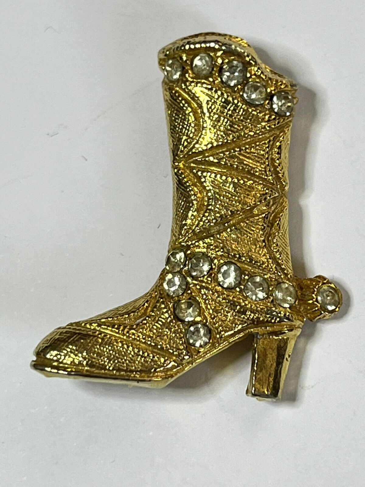 Vintage Gold Tone Diamanté Cowboy Boot Brooch