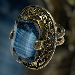 Vintage Celtic Large Glass Blue Stone Ring