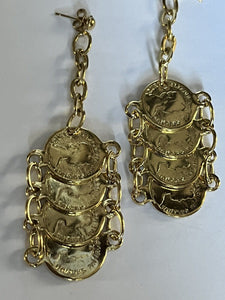 Vintage Etruscan Gold Tone Replica Coins Earrings