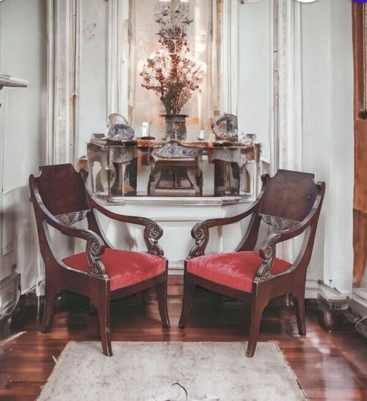 French Mahogany Empire Style Pair Of Library Armchairs