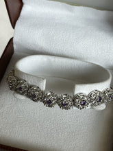 Vintage Rhodium Plated Purple Clear Diamanté Flowers Bracelet New Old Stock
