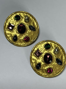 Vintage 1980s Gold Tone Diamanté Clip On Earrings