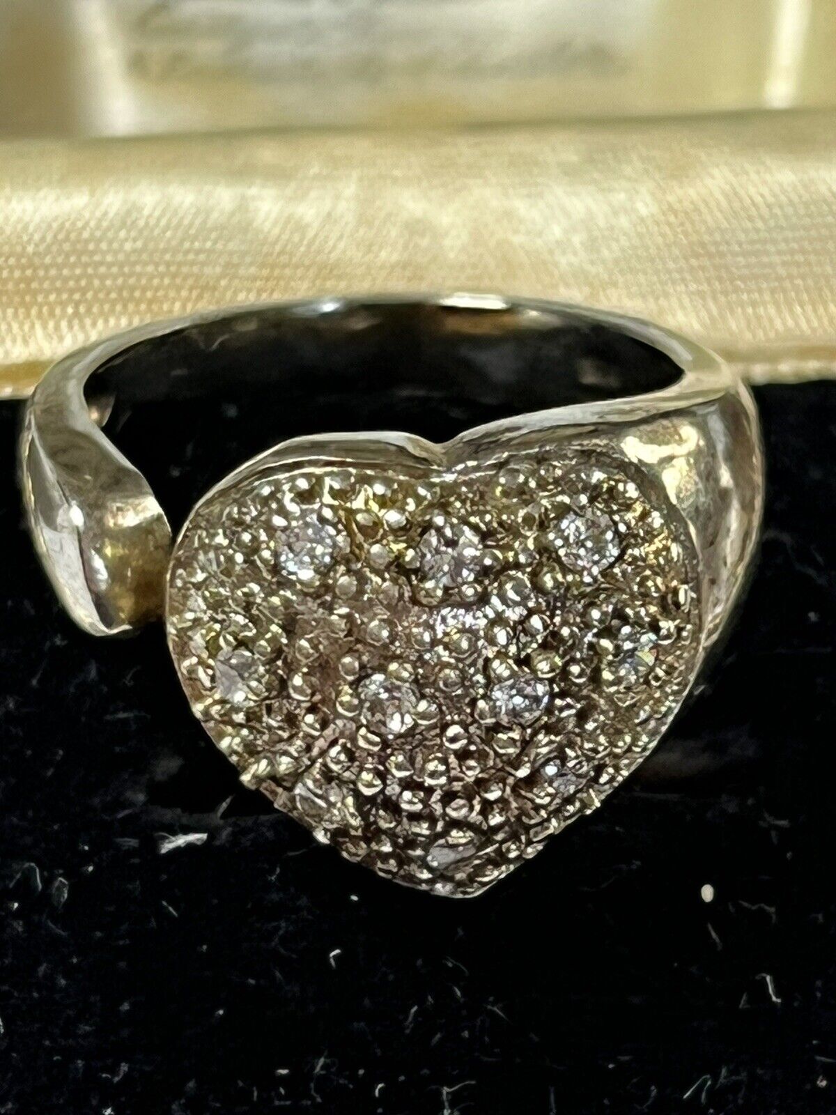 Vintage Sterling Silver Diamanté Heart Ring
