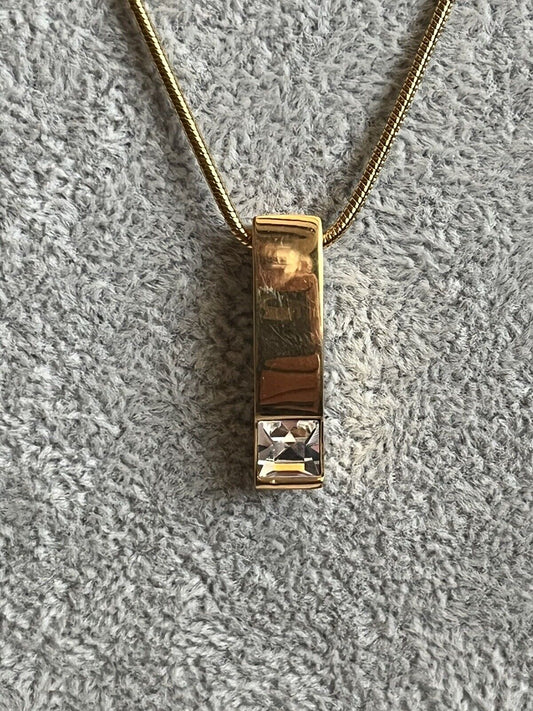 Vintage 1980s Gold Plated Clear Crystal  Necklace New Old Stock