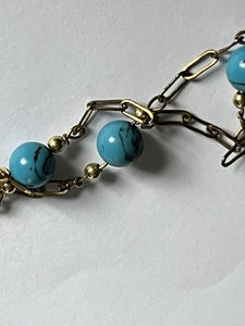 Vintage 1/20 14ct Gold Filled Turquoise Bead Chain Link Bracelet