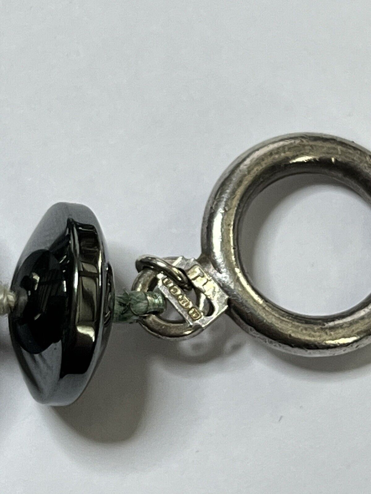 Vintage Hand Knotted Hematite Silver Clasp Necklace