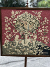 Antique fire screen with tapestry, fully height  adjustable