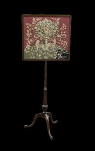 Antique fire screen with tapestry, fully height  adjustable