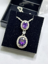 Vintage 1980s Rhodium Plated Purple Crystal Drop Necklace Boxed